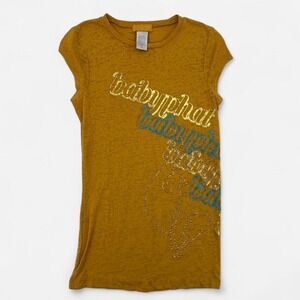 Y2K Baby Phat Yellow Tee With Sequin Details and Glitter Lettering